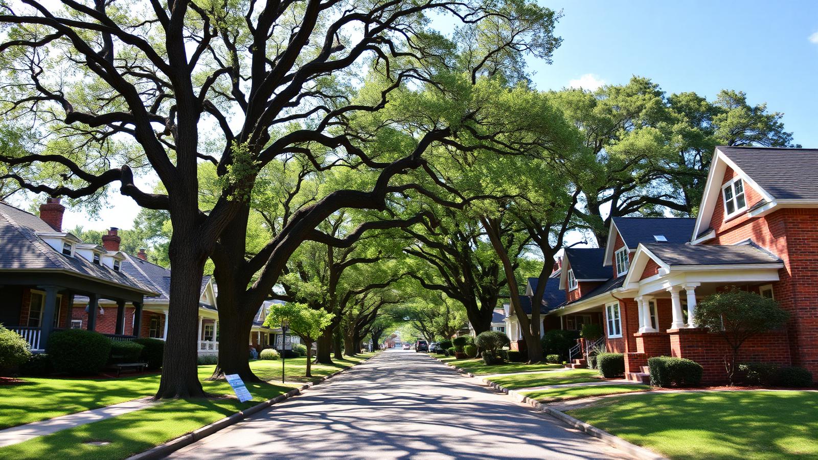 Tree-lined Durham neighborhood with classic brick and craftsman homes
